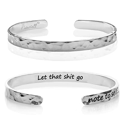Carviell Bracelet - Gifts for Women – Inspirational, Friendships, Love, Mom, Daughters, Sisters, Christian, Graduations, Memorials & Wedding Gifts – 100+ Phrases – Stainless Steel, Gift Ready - color: BADASS Gift - Note to Self.... Let that sh*t go - SILV