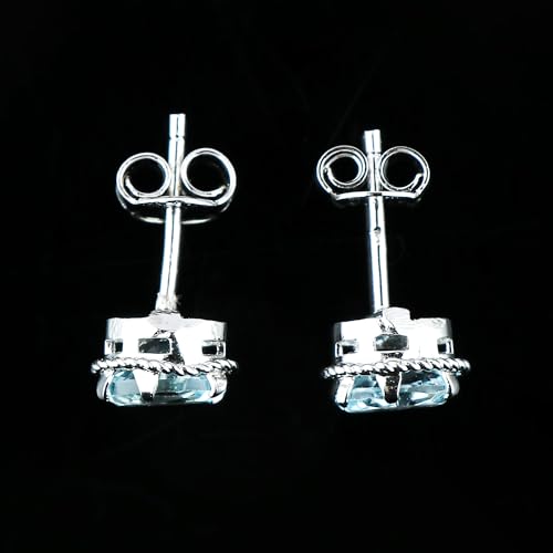Real Blue Topaz Crystal Studs Earring Pair with Push Backs, Natural Gemstone, Birthstone, Brilliant Cut Oval Crystal, Healing Stone, Gift for Women, 925 Sterling Silver