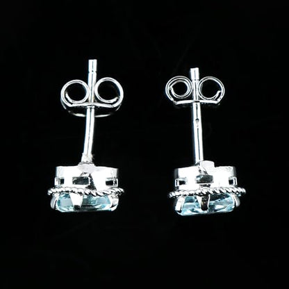 Real Blue Topaz Crystal Studs Earring Pair with Push Backs, Natural Gemstone, Birthstone, Brilliant Cut Oval Crystal, Healing Stone, Gift for Women, 925 Sterling Silver