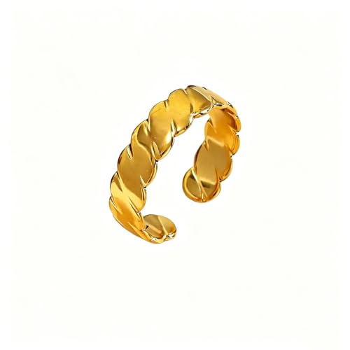 18K Gold Plated Adjustable Rings for Women, 316L Stainless Steel Open Band Gold Jewelry Collection, Hypoallergenic Size 6-9 Adjustable Stackable Rings, Tarnish Free Trendy Gift for Her - color: Wheat Braid