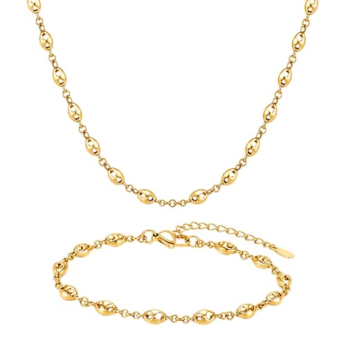 18K Brazilian Gold Plated Coffee Bean Link Necklace & Bracelet Set