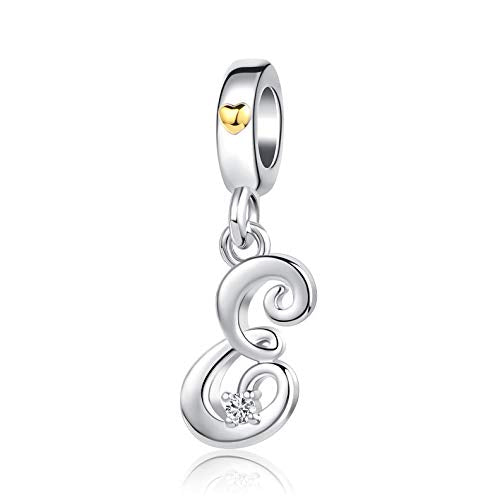 Silver Initial A-Z Letter Charm Compatible Pandora Charm Bracelets for Women Jewelry - style: E
