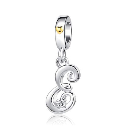 Silver Initial A-Z Letter Charm Compatible Pandora Charm Bracelets for Women Jewelry - style: E