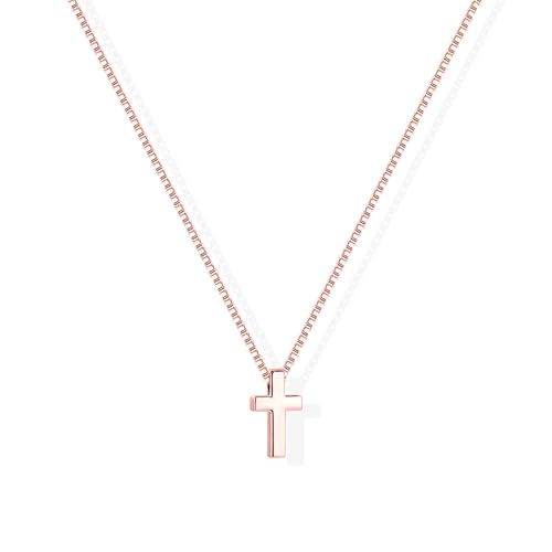 Poxtex Cross Necklace for Women Teen Girls, Dainty 14K Gold Silver Plated Cross Choker Jewelry Non Tarnish Waterproof Cute Simple Small Necklace Christian Baptism Religious Faith Jewelry Gifts - color: 01 Tiny Cross -Rose Gold