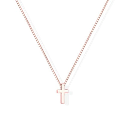 Poxtex Cross Necklace for Women Teen Girls, Dainty 14K Gold Silver Plated Cross Choker Jewelry Non Tarnish Waterproof Cute Simple Small Necklace Christian Baptism Religious Faith Jewelry Gifts - color: 01 Tiny Cross -Rose Gold