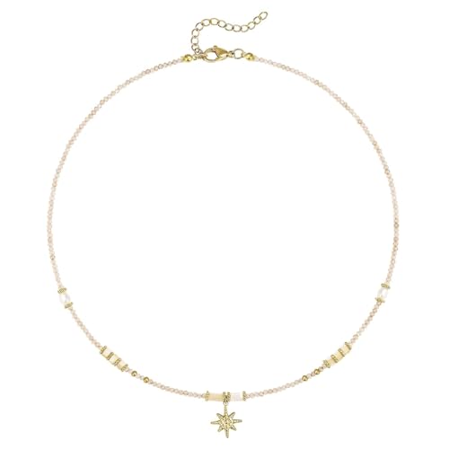 KissYan Beaded Choker Necklace for Women, Colorful Natural Gemstones Pearl Choker 14K Gold Plated Pendant Healing Crystal Necklace Handmade Stone Jewelry Gift | 14K Gold Plated Pendant Necklaces, Natural Gemstones Pearl Choker, Healing Crystal Chain, Hand