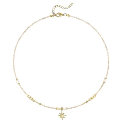 KissYan Beaded Choker Necklace for Women, Colorful Natural Gemstones Pearl Choker 14K Gold Plated Pendant Healing Crystal Necklace Handmade Stone Jewelry Gift | 14K Gold Plated Pendant Necklaces, Natural Gemstones Pearl Choker, Healing Crystal Chain, Hand