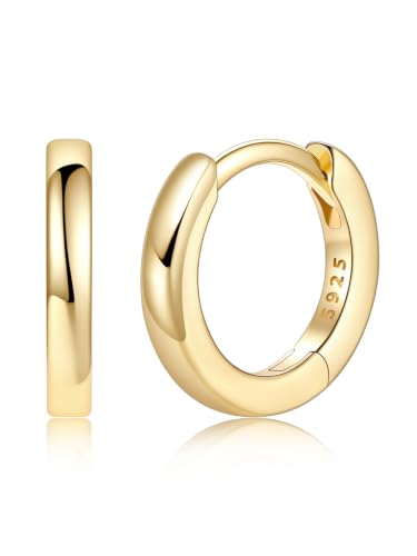925 Sterling Silver Huggie Hoop Earrings, Small Silver Hoop Earrings for Women Hypoallergenic Huggie Lightweight Small Hoops Earring Cartilage Sleeper Earrings 6/8/10/12/14/16/18/20mm - color: Gold, size: 8MM