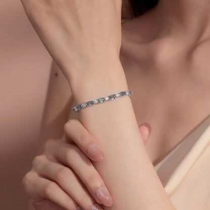 FANCIME Glamour Radiance Sterling Silver Birthstone Tennis Bracelets 7" | Charm Fine Jewelry Birthday Gifts for Women - color: Aquamarine