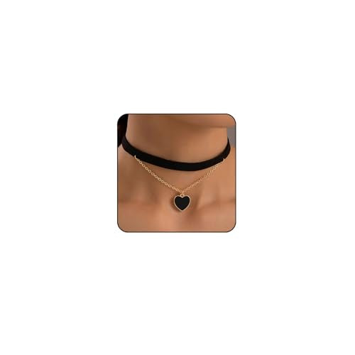 Black Choker Necklaces for Women 90s Red Black Velvet Choker Necklace Thick Thin Chocker Tube Heart Circle Choker Necklace Lace Tatto Collar Necklace Goth Choker Jewelry - style: D1-heart