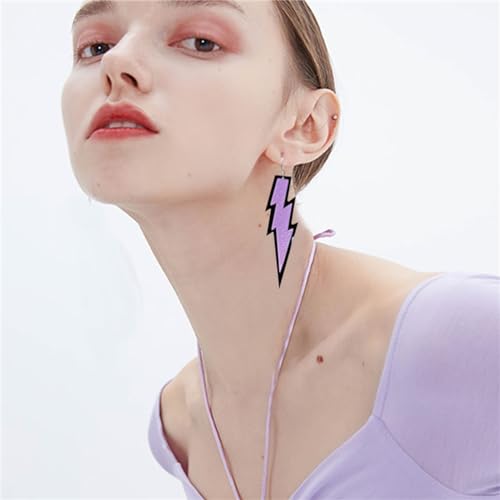 ONLYJUMP Acrylic Exaggerated Lightning Earrings Statement Punk Retro Geometric Delicate Neon Personalized Earrings Accessory Jewelry for Women - color: Glitter Purple