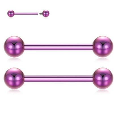 PEAKLINK Internally Threaded Nipple Rings Titanium Nipple Bars Piercing Jewelry 1 Pair Tongue Rings Eyebrow Jewelry Bridge Piercings - color: Purple Nipple Straight Barbell