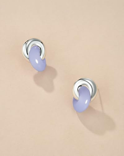 Small Twist Interlock Chunky 18K gold plated Gemstone Natural Stone (Brown, Green, Pink, White) Statement Earrings for Women by SNGIA, Dainty Love Knot Tiger Eye Amber Jade Tourmaline Bold Handmade Exaggerated Dome Retro Rounded Button Half Ball Trendy Bo