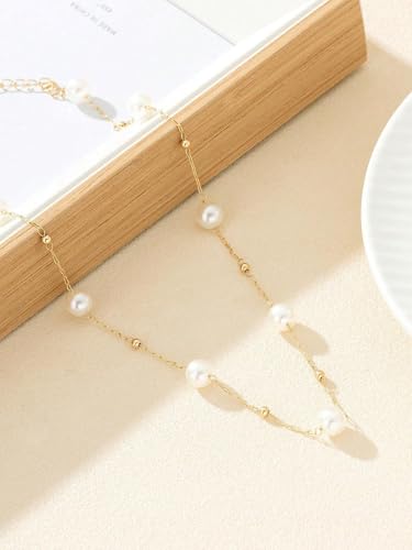 Dainty Lariat Pearl Necklace for Women, Long Gold Minimalist Charm Jewelry, Elegant Pearl Pendant Necklace Gift - color: L-Virgo constellation pendant necklace
