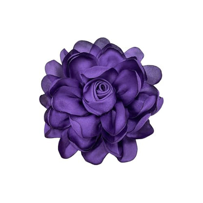 Dainty Fabric Rose Flower Large Brooch Lapel Pins Flower Brooches Pin Classic for Wedding Party Dance Banquet for Women Dress Suit Clothes Accessories Jewelry 100mm - color: Deep Purple