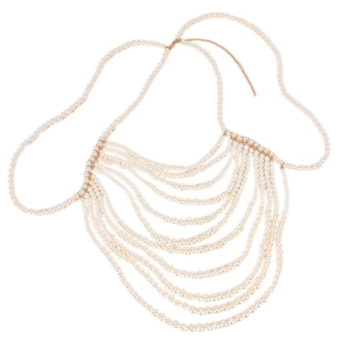 White Pearl Shoulder Chain Sexy Layered Necklace Imitation Pearls Round Beaded Boho Top Body Chains Multilayered Jewelry for Women Summer Beaches Party Decoration Wedding Accessories Gifts