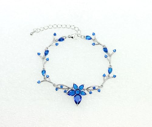 Faship Gorgeous CZ Crystal Floral Necklace Earrings Set - color: Blue / Matching Bracelet