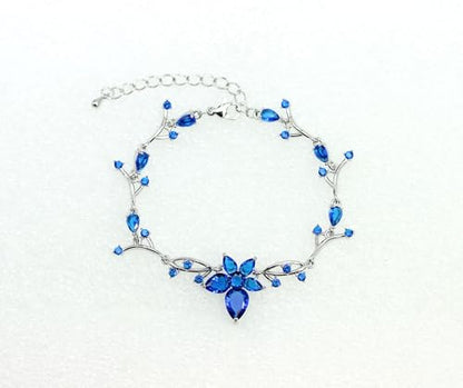 Faship Gorgeous CZ Crystal Floral Necklace Earrings Set - color: Blue / Matching Bracelet