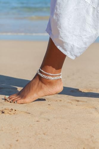 Foxgirl Gold Ankle Bracelets for Women 14K Gold Plated/Silver Anklets for Women Waterproof Minimalist Cuban Link Anklets Set Dainty Layered Ankle Bracelets Anklets for Women Gold Anklet Jewelry Gifts - style: Silver