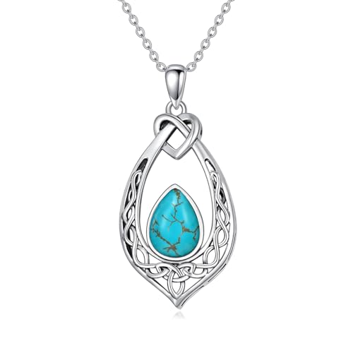 AOBOCO Celtic Knot Necklace 925 Sterling Silver Oxidized Vintage Love Knot Pendant Necklace with Simulated Birthstone Crystal, Birthday Christmas Jewellery Gifts for Women - color: Turquoise
