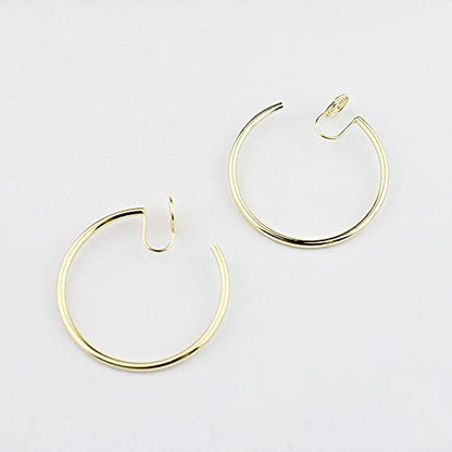Clip On Hoop Earrings for Women Not Pierced Gold Silver Large Chnky Square Twisted Comfortable Coil Hoop Clip On Earrings - color: 30mm Hoop Gold
