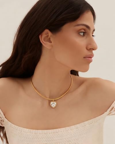 Gold CZ Choker Necklace Trendy Statement | Gold choker necklace, CZ pendant, Adjustable chain, Dainty statement, Summer gift, Gift for women, Lightweight - style: 23384