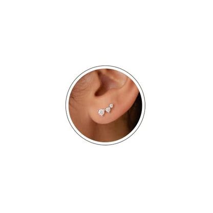 Ear Climber Earrings for Women, 14K Gold Plated/Silver Plated | Crawler Earrings Pierced with Cubic Zirconia, Hypoallergenic Cluster Stud Tragus Conch Daith Cartilage Jewelry Gift for Daily - color: Silver-3