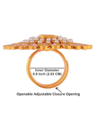 Efulgenz Indian Jewelry Ring Round Faux Pearl Crystal Adjustable Big Finger - color: Peach