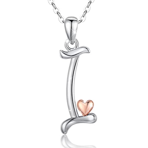 CELESTIA 925 Sterling Silver Initial Necklaces 26 Letter with Rose Gold Heart - 18 Inch Chain - color: I-Initial