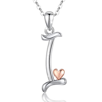 CELESTIA 925 Sterling Silver Initial Necklaces 26 Letter with Rose Gold Heart - 18 Inch Chain - color: I-Initial