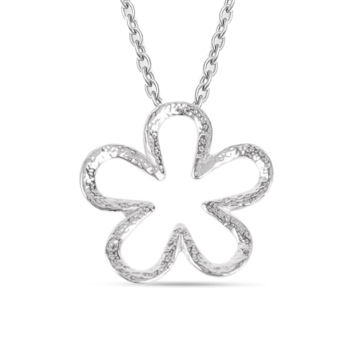 LeCalla 925 Sterling Silver Hammered Necklace for Women | Italian Handmade Hammered Texture Pendant Necklaces | Women's Adjustable Chain Necklace Pendant Jewelry Gift for Her - color: Hammered Open Flower-18 Inches