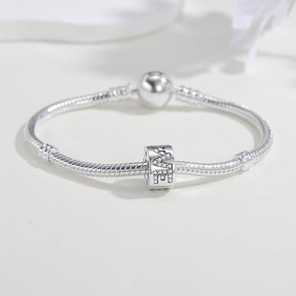 KEQ Clip Spacer Charm for Bracelet 925 Silver Pave Cubic Zirconia Clip Lock Stopper Bead Spacer For Women Bracelets Stopper Birthday Gifts European Openable Beads 2pcs - color: LOVE