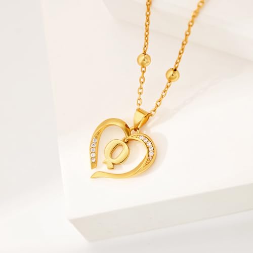 Cicy Bell Womens Heart Initial Necklace 18k Gold Plated | Personalized Letter Pendant, 17.7'' with 2'' Extender - color: Style 2-Q-Gold