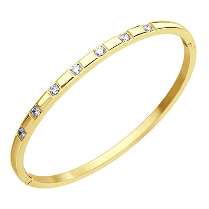 555Jewelry Stainless Steel Thin CZ Cuff Hinged Bangle Bracelet for Women - color: Gold