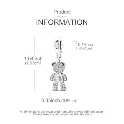 Hapour 925 Sterling Silver Charms for Bracelet Necklace Dangle Pendant Bead | Bear Charm, Elephant Zebra Cat Dream catcher Family Birthday European Jewelry Charm, For Women Mom - color: Silver CZ Bear
