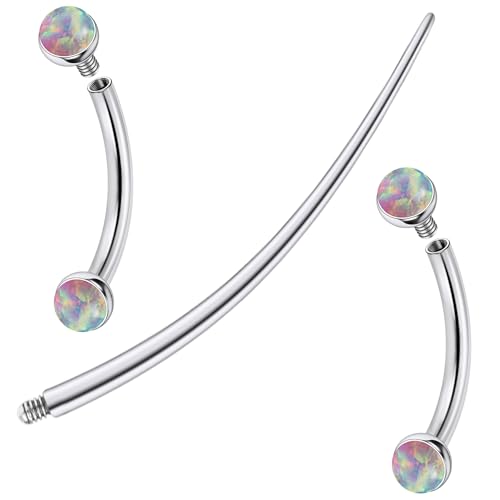 F136 Titanium 16g 6/8/10mm Opal Eyebrow/Rook/Snug/Vertical-Labret/VCH/Snake-Eyes/Anti-Tragus/Christina/Daith/Belly-Button/Bridge/Hood/Surface Curved Barbell Piercing Jewelry for Women Men - color: Pink, size: 10mm=3/8in