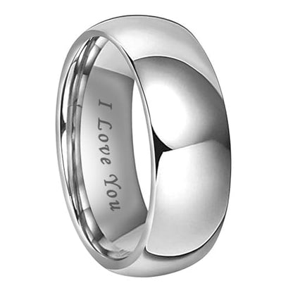TUTISS 4mm 6mm 8mm 10mm Silver/Gold/White Tungsten Rings for Men Women Couple Fashion Jewelry Anniversary Engagement Wedding Bands Domed Polished I Love You Engraved Comfort Fit - color: 8mm Tungsten I Love You