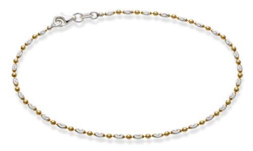 Miabella Italian 925 Sterling Silver Anklet for Women | Bead Ankle Bracelet | Bead Ankle Bracelet, Diamond-Cut, Fine Jewelry, Made in Italy - color: yellow-gold-plated-silver, size: Length 9 Inches (Small)