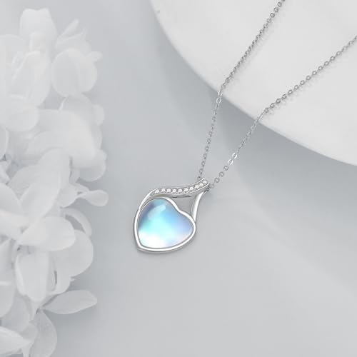YAFEINI 925 Sterling Silver Moonstone Necklace Filigree Teardrop Pendant Necklace Jewelry for Women Girls - color: WW-Moonstone Cubic Zirconia Necklace