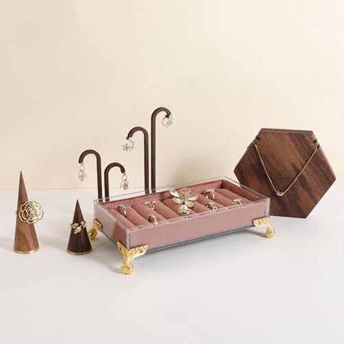 velvet slots Ring holder for jewelry organizer, Earring ring display stand for selling, felt ring jewelry holder tray showcase【Velvet slots Ring Holder-Dark red】 - color: Dark red