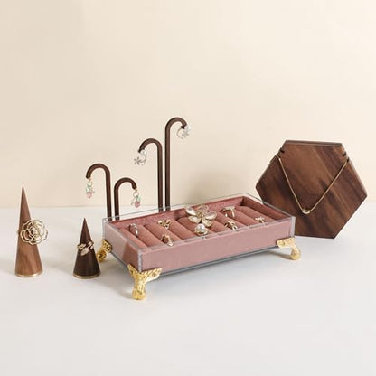 velvet slots Ring holder for jewelry organizer, Earring ring display stand for selling, felt ring jewelry holder tray showcase【Velvet slots Ring Holder-Dark red】 - color: Dark red
