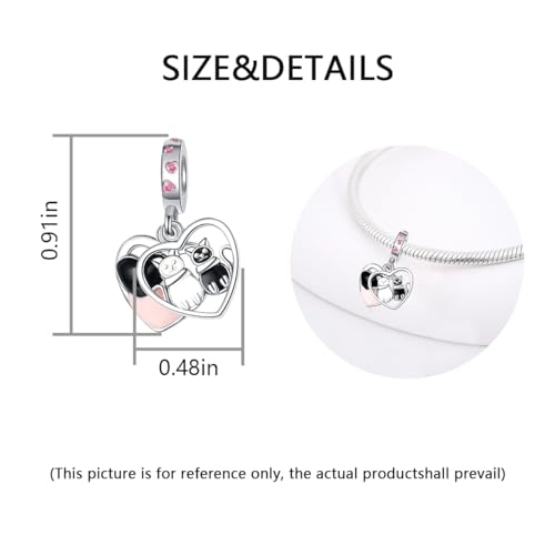 Charm for Bracelets and Necklaces Heart Cat Flower Boy 925 Sterling Silver Bead Birthday Jewelry Gift for Women - color: Cats Heart Charms