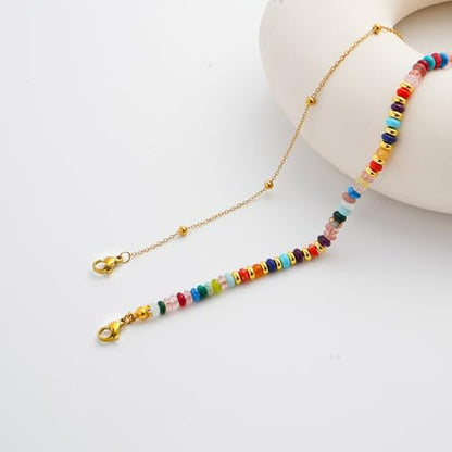 2 Pcs Natural Stone Beaded Anklets For Women Starfish Turquoise Beaded Layered Anklet Set Boho Feather Stretch Ankle Bracelets Adjustable Summer Beach Jewelry Gifts - color: Boho-Colorful Layered