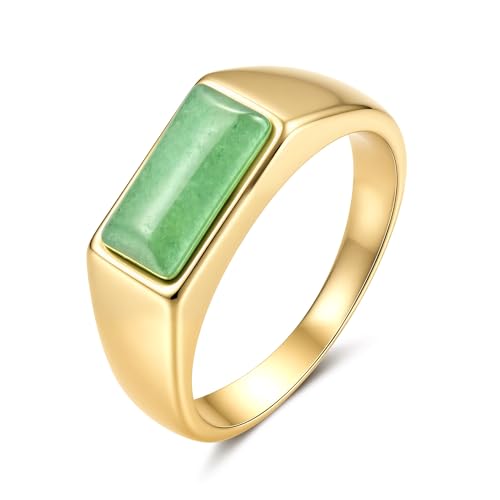 YeGieonr Gold Signet Rings for Women Non Tarnish Gold Rings, Waterproof Gemstones Statement Ring, 18K Gold Plated Stainless Steel Gem Stone Jewelry Gift for Everyday Wear - color: Jade