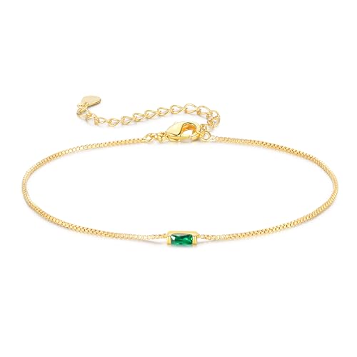 Sterling Silver Personalized 1-6 Birthstone Bracelet for Women Mothers Day Bracelet for Mom Daughter Custom Dainty Jewelry for Christmas Birthday Gift Ideas - style: Gold-1 stone