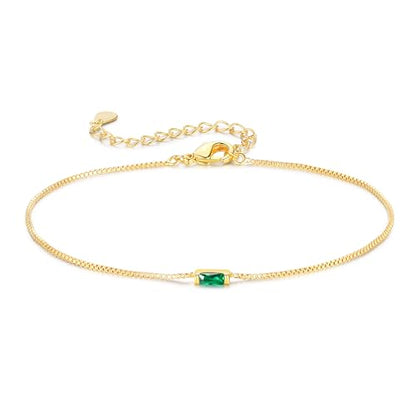 Sterling Silver Personalized 1-6 Birthstone Bracelet for Women Mothers Day Bracelet for Mom Daughter Custom Dainty Jewelry for Christmas Birthday Gift Ideas - style: Gold-1 stone