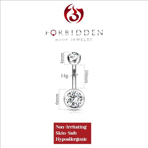 Forbidden Body Jewelry 14g Titanium Double Jeweled CZ Crystal Belly Button Ring - color: Clear