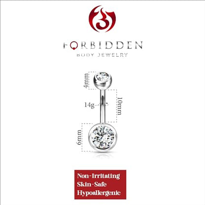 Forbidden Body Jewelry 14g Titanium Double Jeweled CZ Crystal Belly Button Ring - color: Clear