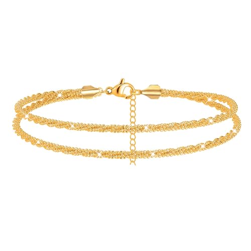 Nanafast Women's Ankle Bracelets, Sparkling Multi-layer Anklet Bracelets for Women, Adjustable Shiny Gold/Silver Anklets for Women, Beach Cute Anklets Jewelry for Summer - color: 2layersGold