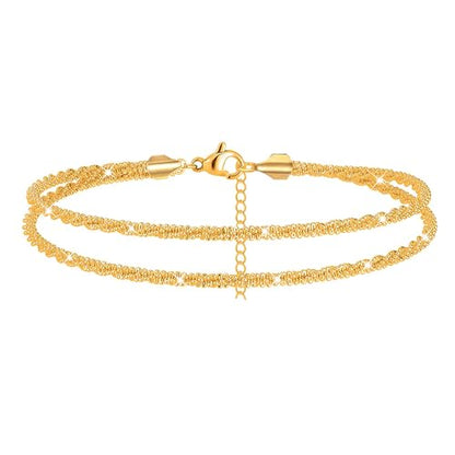 Nanafast Women's Ankle Bracelets, Sparkling Multi-layer Anklet Bracelets for Women, Adjustable Shiny Gold/Silver Anklets for Women, Beach Cute Anklets Jewelry for Summer - color: 2layersGold
